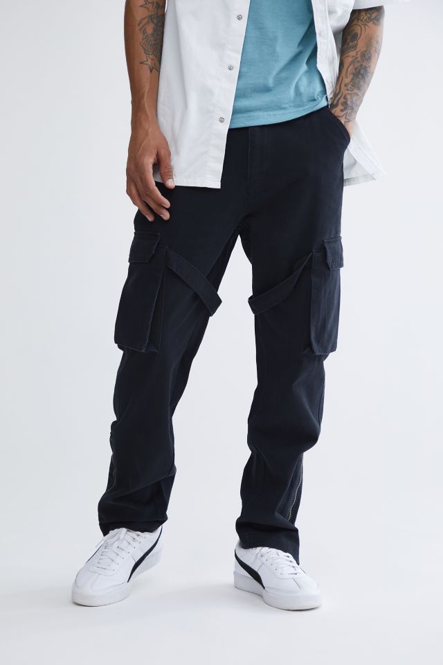 Twill Flare Cargo Pants - Black