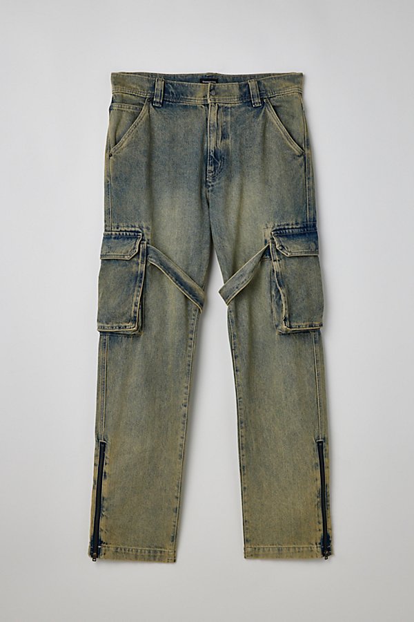 Standard Cloth Herringbone Twill Flare Cargo Pant In Vintage Denim Light