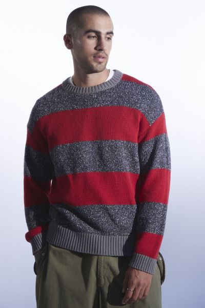Urban Outfitters Uo Bar Stripe Crew Neck Sweater In Red