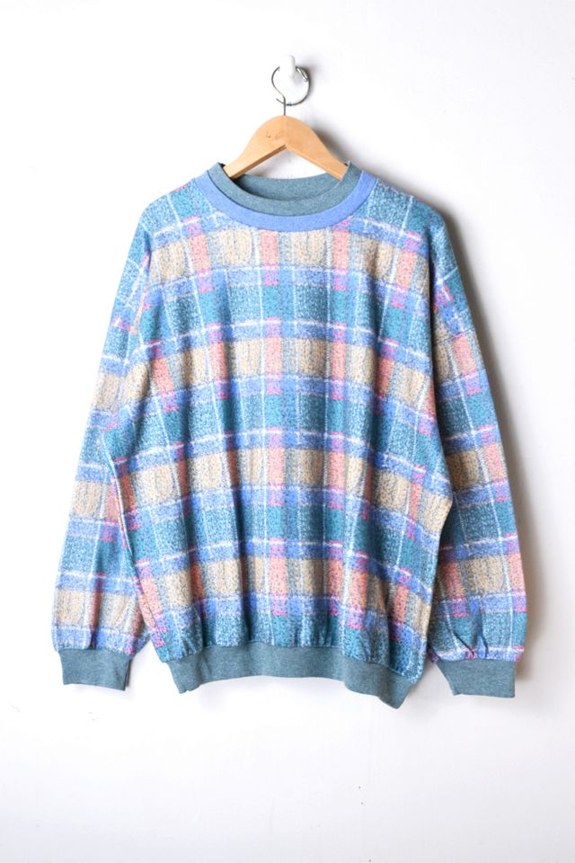 Vintage 90s Green Plaid Fleece Sweatshirt | Urban Outfitters