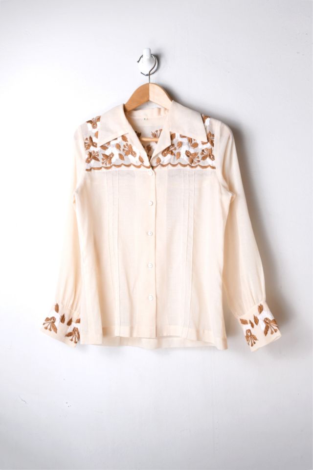 Vintage 70s Tan Embroidered Western Blouse | Urban Outfitters