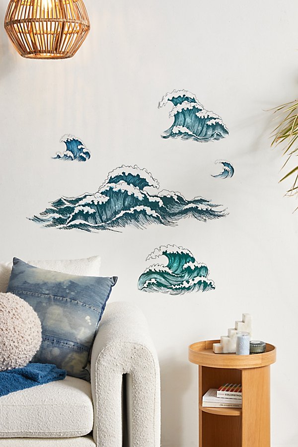 Urban Outfitters Great Wave Peel And Stick Giant Wall Decal Set At