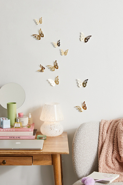 Urban Outfitters 3d Gold Butterflies Peel And Stick Mirror Set In Gold