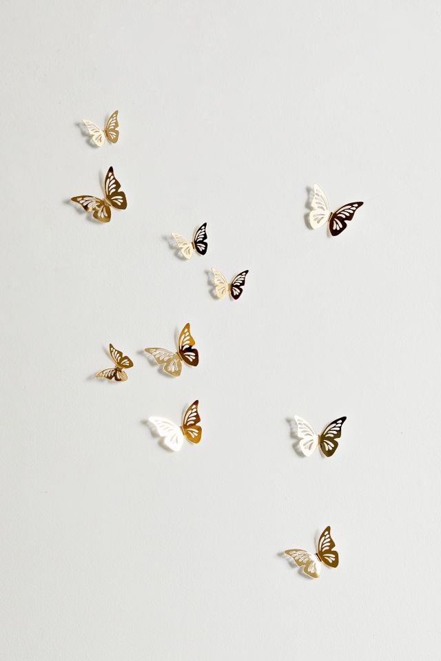 3D Gold Butterflies Peel And Stick Mirror Set #1