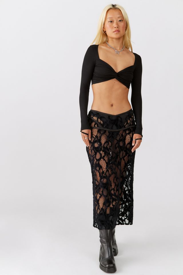 For Love & Lemons Rosemary Sheer Lace Midi Skirt | Urban Outfitters