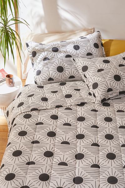 Urban Outfitters Geo Sun Printed Quilt Set In Black/white At