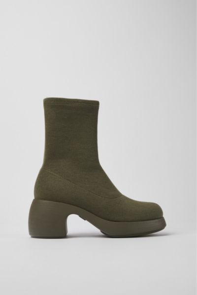 Camper Thelma Knit Ankle Boot In Green