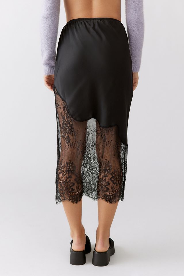 UO Celest Sheer Lace Asymmetrical Midi Skirt | Urban Outfitters