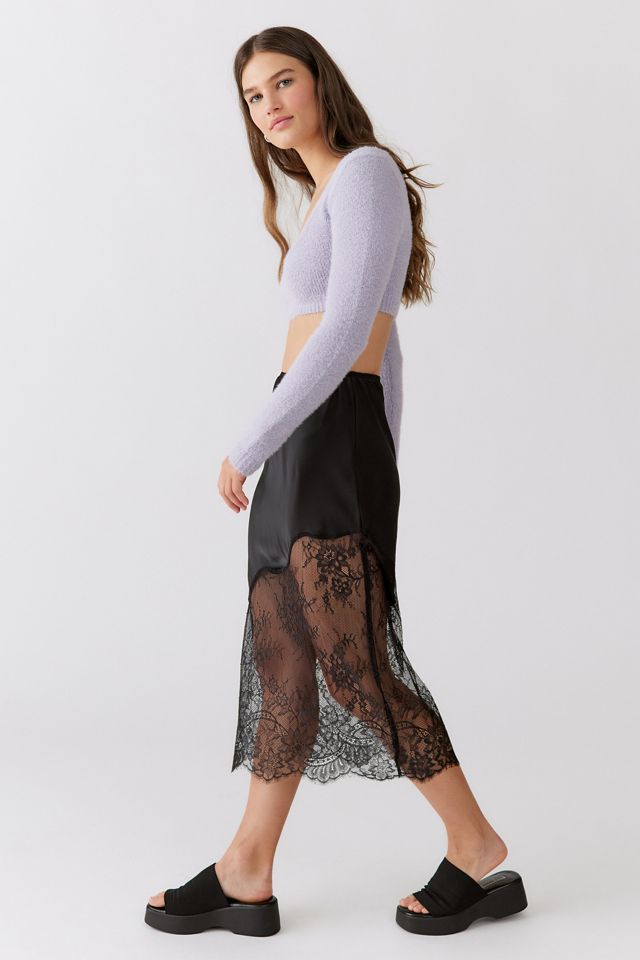 UO Celest Sheer Lace Asymmetrical Midi Skirt | Urban Outfitters