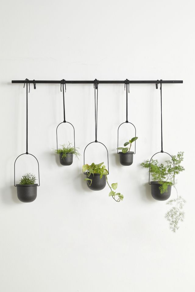 Black Adjustable Hanging Planter Set with Recycled Pots
