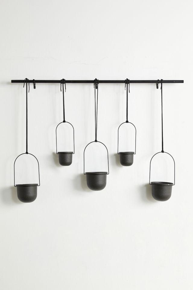 Black Adjustable Hanging Planter Set with Recycled Pots