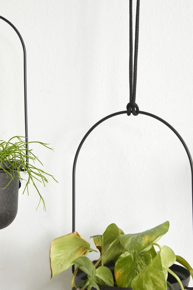 Black Adjustable Hanging Planter Set with Recycled Pots