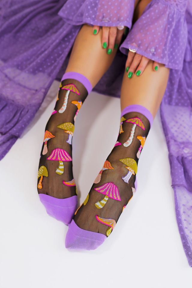 Sock Candy Magic Mushrooms Black Sheer Sock #3