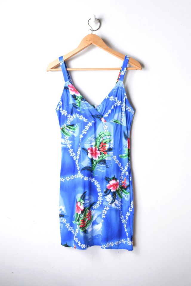 Vintage Y2K Blue Tropical Printed Mini Dress | Urban Outfitters