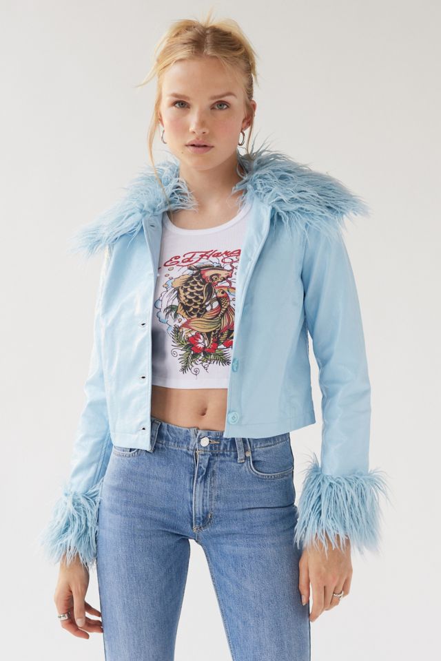 UO Mia Faux Fur Trim Jacket | Urban Outfitters