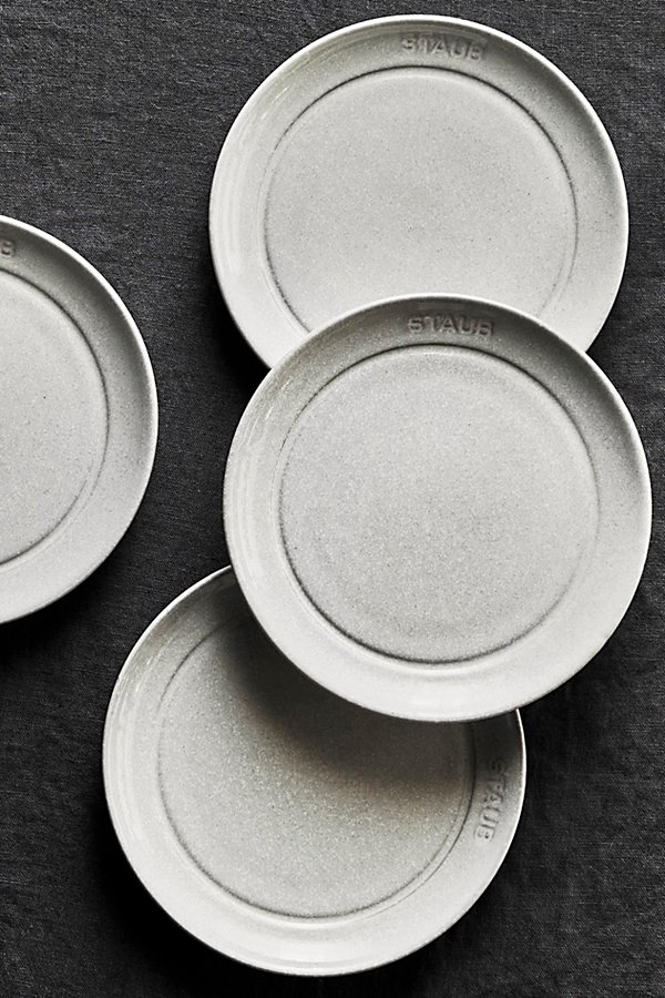 Staub Ceramic Dinnerware 4-piece 6-inch Stoneware Appetizer Plate Set In White Truffle