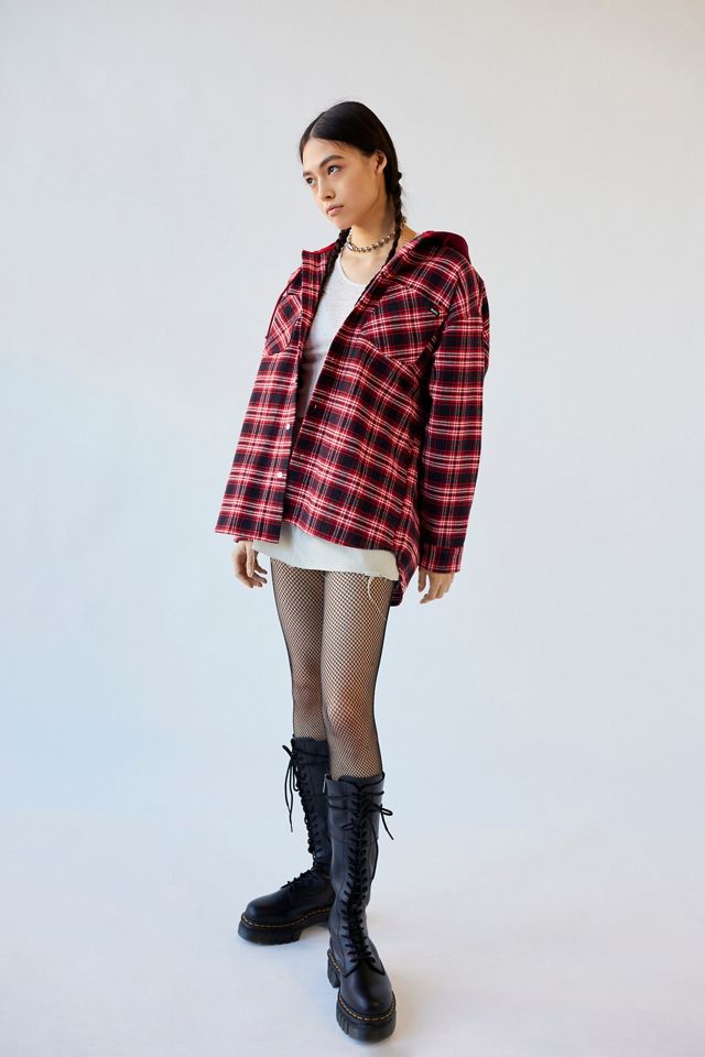 X-Girl Flannel Heavyweight Flannel Hooded Shirt | Urban Outfitters