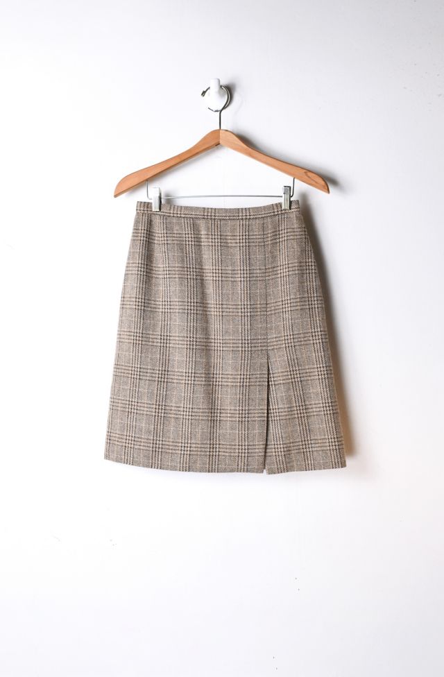 Vintage 90s Giorgio Armani Tan Glen Plaid Midi Skirt Urban Outfitters