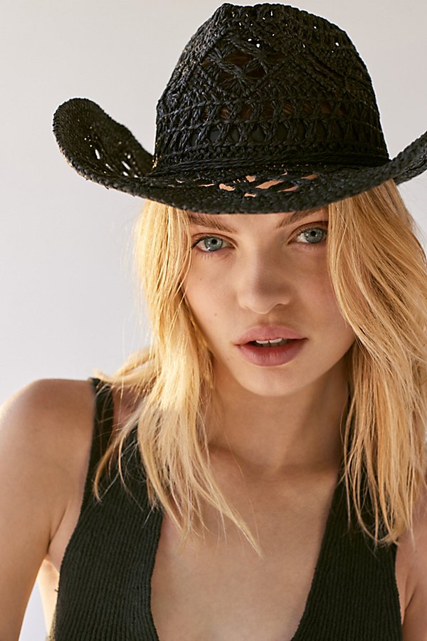 Urban Outfitters Paisley Straw Cowboy Hat In Black