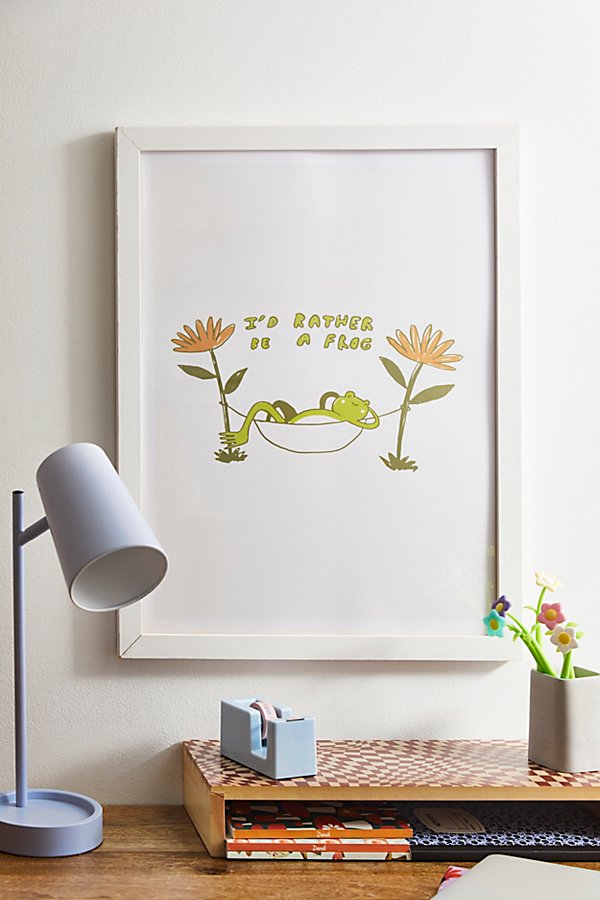 Shop Urban Outfitters Uo Home I'd Rather Be A Frog Art Print In White Wood Frame At