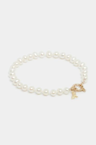 Deux Lions Jewelry Louis Pearl + Solid Gold Bracelet In Pearl, Men's At Urban Outfitters