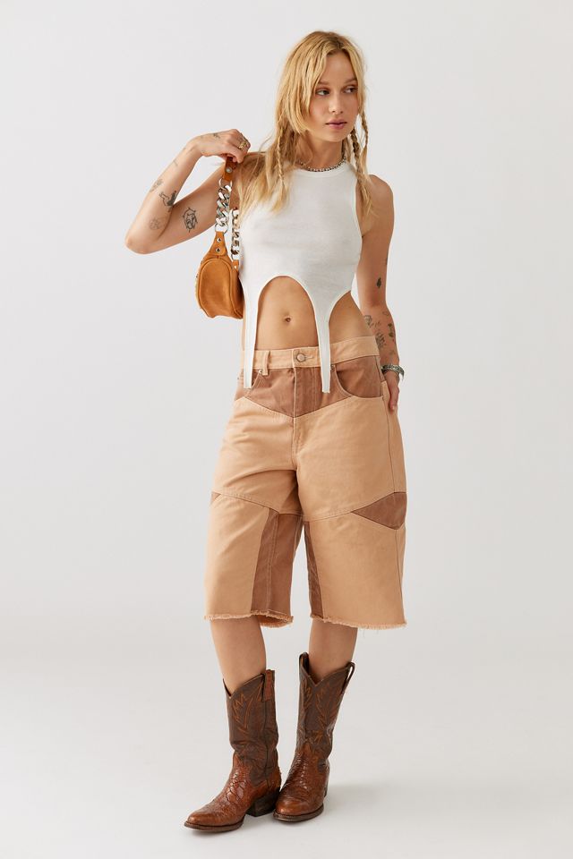 BDG Skater Girl Denim Short Seamed Sand Urban Outfitters Canada