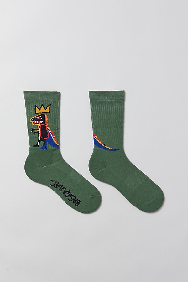 Urban Outfitters Basquiat Dino Crew Sock In Olive, Men's At