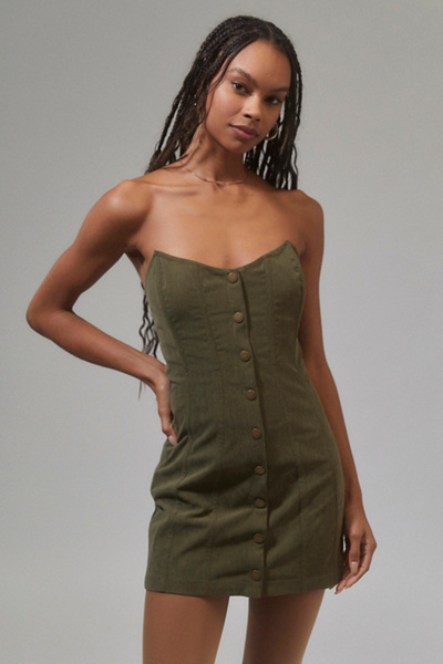 Urban Outfitters Uo Cali Corduroy Corset Mini Dress In Green | ModeSens