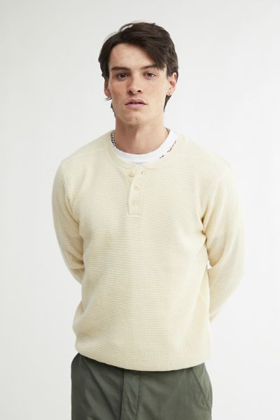 Schott Wool Waffle Henley Long Sleeve Tee In Ivory