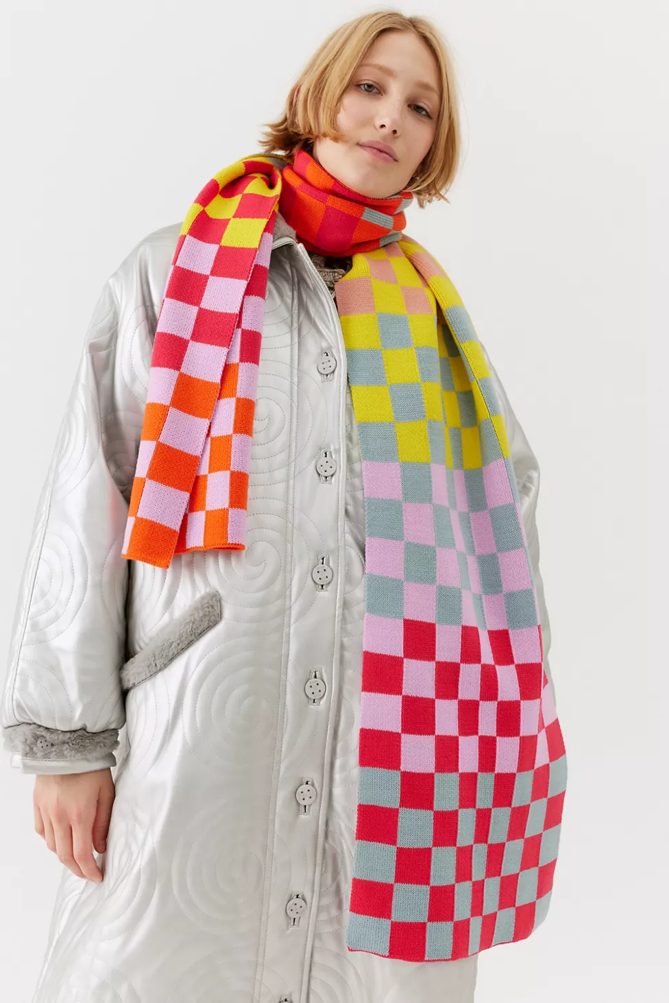 urbanoutfitters.com | Verloop Checkerboard Stripe Big Knit Scarf