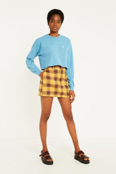 UO Yellow Plaid Tailored Mini Skirt