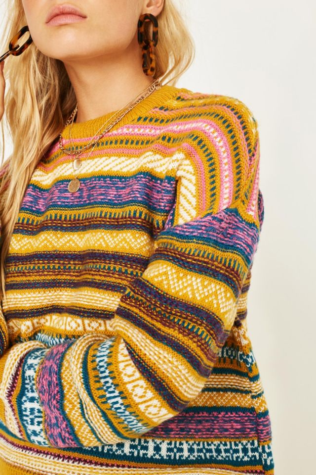 UO Mustard Fair Isle Sweater Urban Outfitters