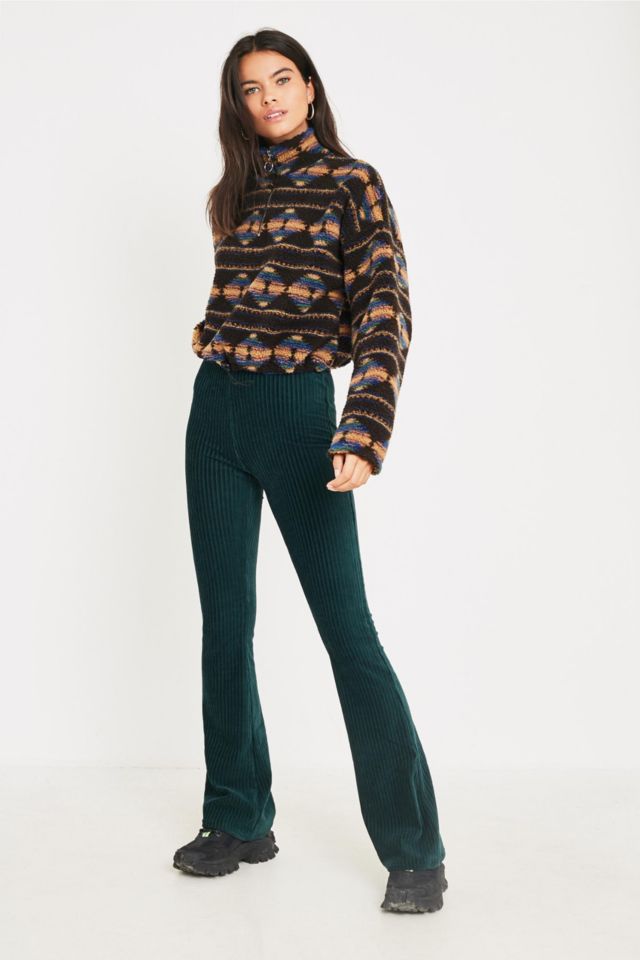 UO Green Velvet Corduroy Flare Trousers