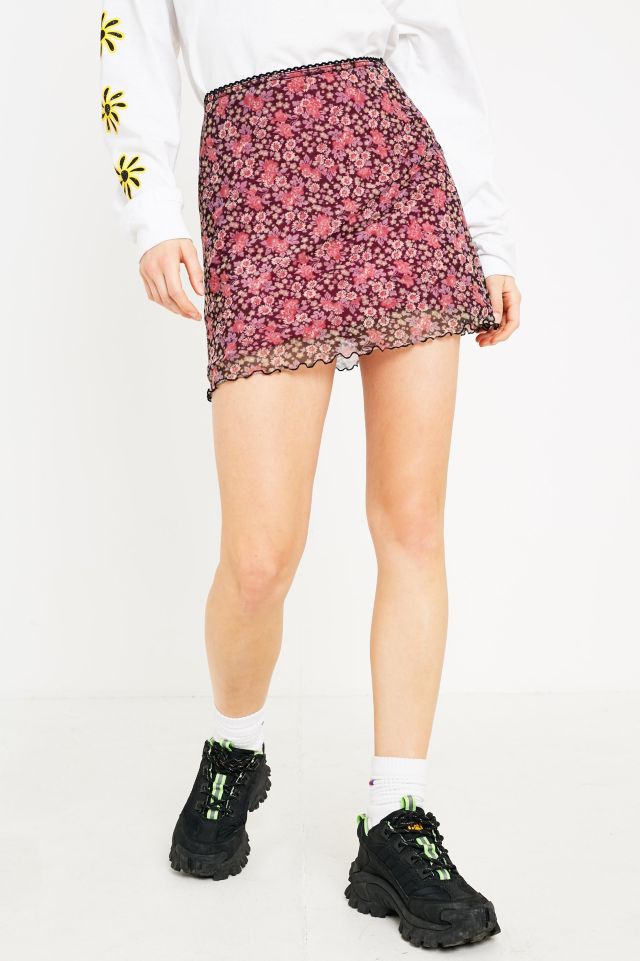 UO 90s Floral Mesh Mini Skirt Urban Outfitters