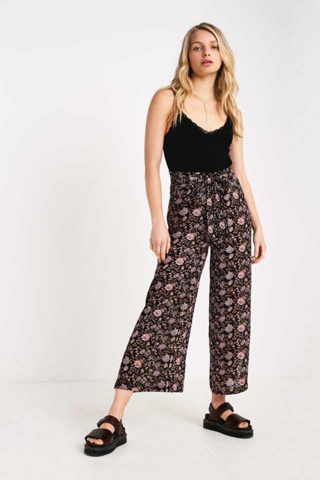 UO Black Floral Wrap Pant | Urban Outfitters