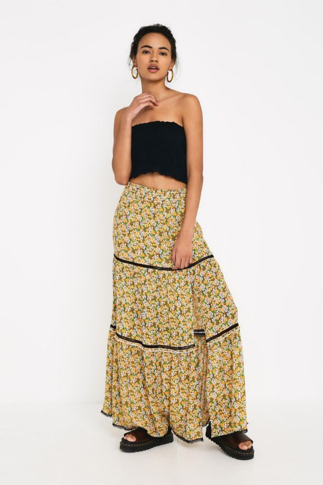 UO Tia Floral Lace Tiered Maxi Skirt | Urban Outfitters