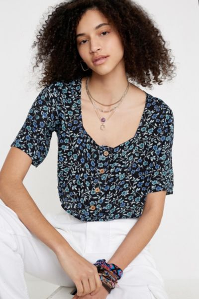 UO Leo Floral Print Crinkle Top | Urban Outfitters