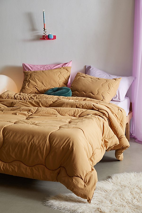 Shop Urban Outfitters Squiggle Percale Super Puff Comforter In Tan At