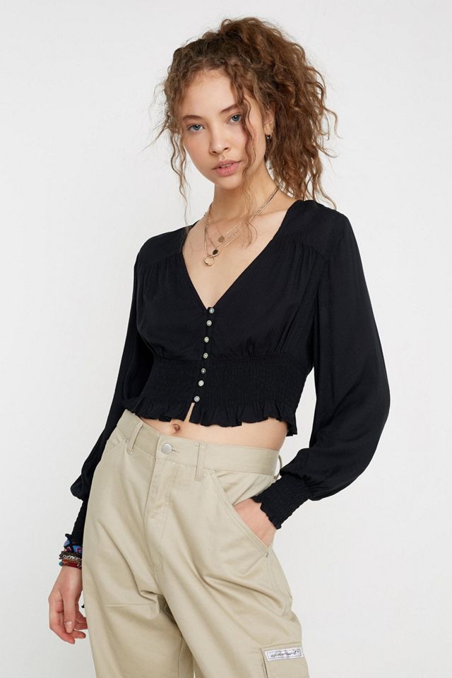 UO Delfina Smocked Cropped Blouse | Urban Outfitters