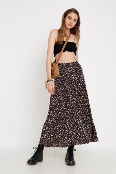 urban outfitters black floral skirt