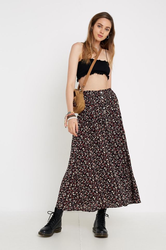 Floral midi skirt clearance black