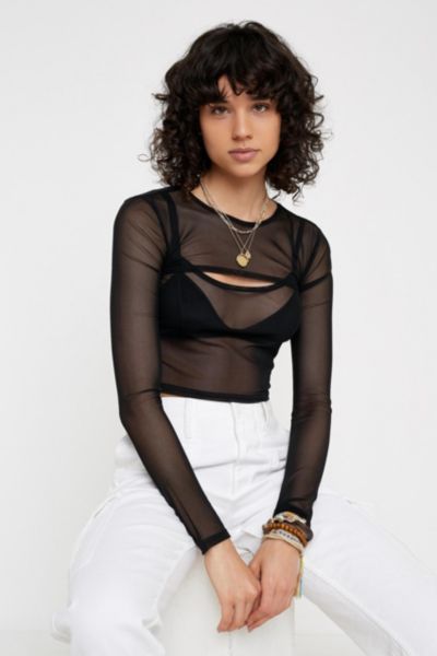 UO Layered Mesh Long Sleeve Top