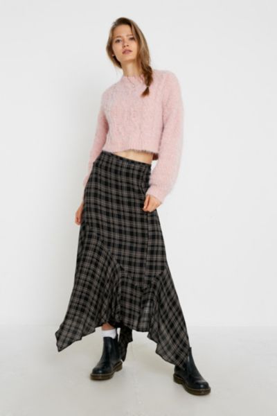 Urban Outfitters Uo Plaid Asymmetrical Hem Midi Skirt
