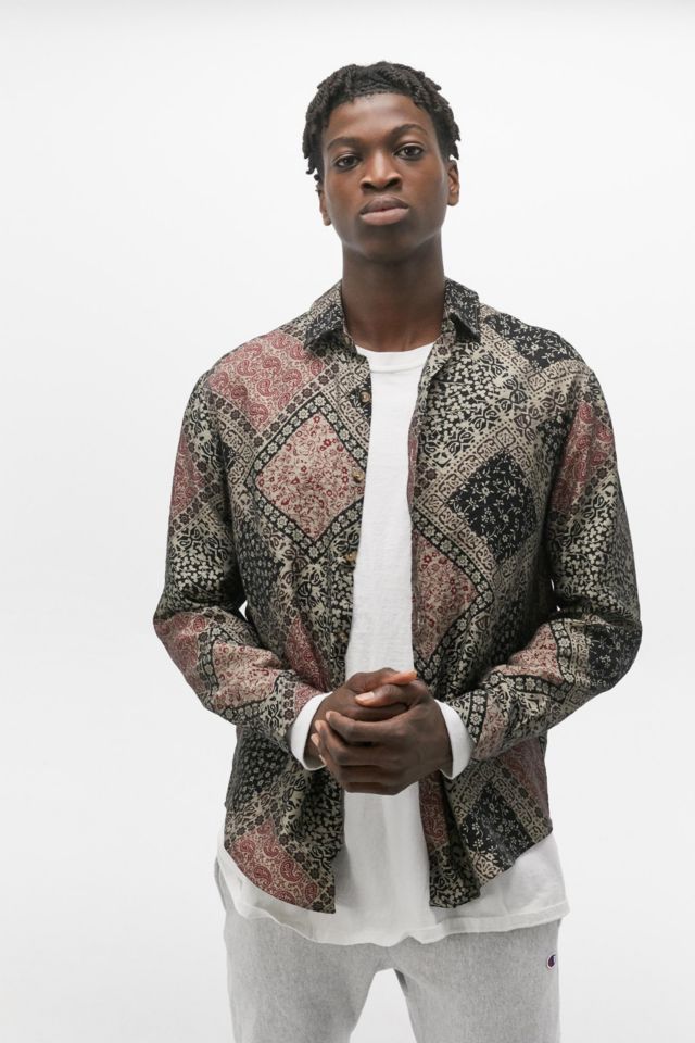 UO Tiled Paisley Long-Sleeve Shirt | Urban Outfitters