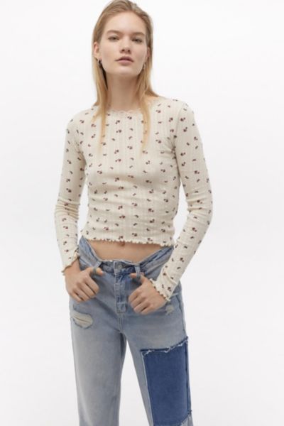 UO Ditsy Floral Pointelle Long Sleeve Top | Urban Outfitters