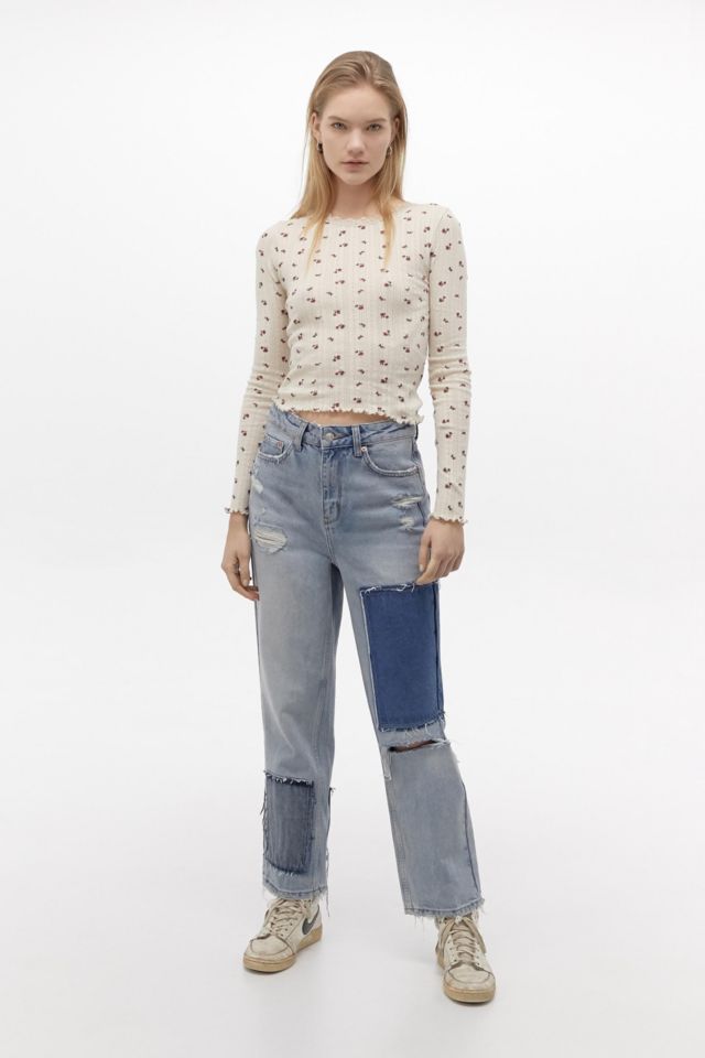 eyeye★大人気★FLORAL POINTELLE TOP UO Ditsy Floral Pointelle Long Sleeve Top | Urban Outfitters