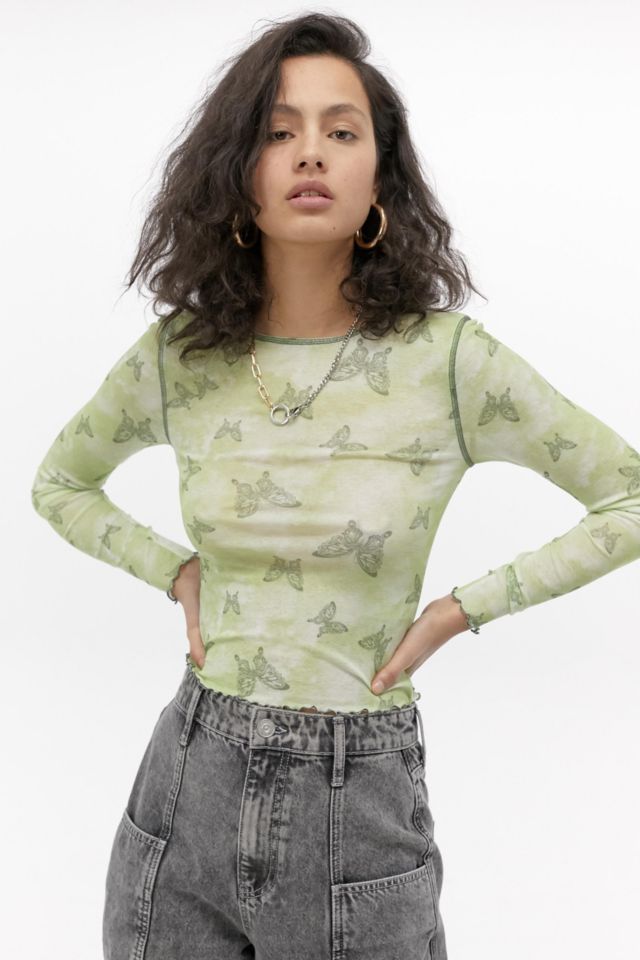 UO Butterfly Print Mesh Top | Urban Outfitters