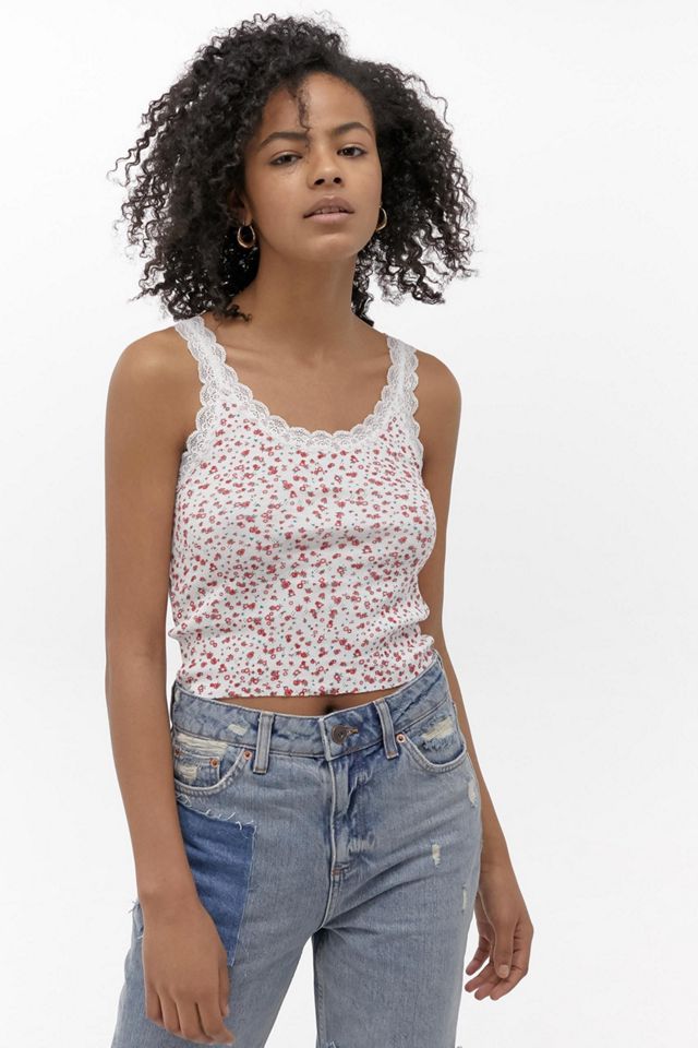 UO Ditsy Floral Pointelle Tank Top Urban Outfitters