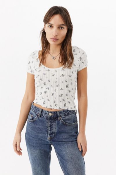 UO Ditsy Floral Pointelle Scoop Neck Top