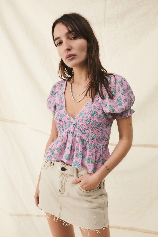 UO Floral Print Izzy Smocked Blouse